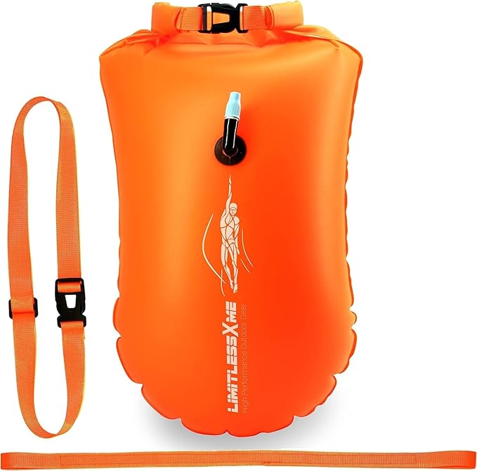 Swim Buoy & Drybag - for Swimmers, Open Water and Triathlon. Pull Buoy for Adults and Kids. Orange Signal Swimming Bubble