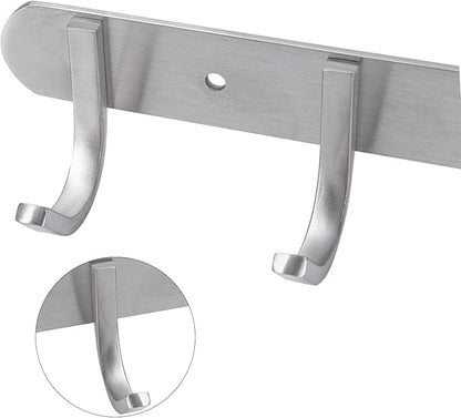 Towel Hook Rack Brushed Nickel 17-Inch Coat Hook Rail Wall Mounted with 7 Hooks, Durable Wall Hangers for Bedroom, Bathroom, Foyer, Hallway (304 Stainless Steel)