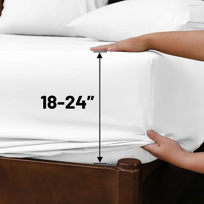 Extra Deep Pocket Queen Sheets 18-24 Inch 100% Egyptian Cotton 1000 Thread Count Sateen Weave Soft Breathable 4 Pieces（Queen,White）