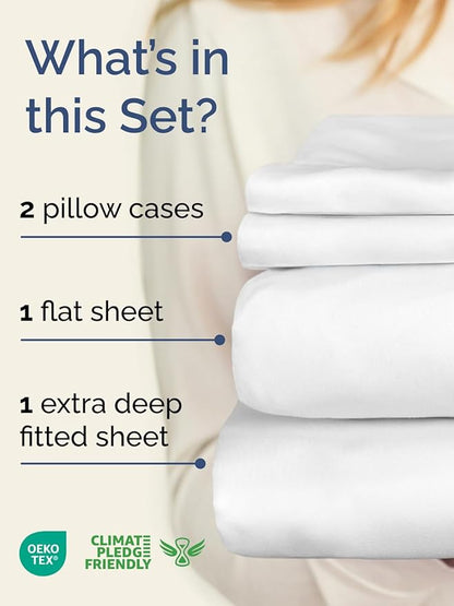 Extra Deep Pocket Cal King Sheets - 4 Piece Breathable & Cooling Bed Sheets - Hotel Luxury Bed Sheet Set - Soft, Wrinkle Free & Comfy - Easily Fits Extra Deep Mattresses - Deep Pocket White Sheets Set