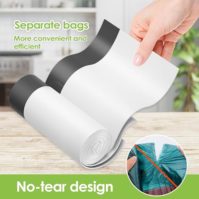 Teivio 2 Gallon 140pcs Strong Drawstring Trash Bags Garbage Bags, Bathroom Trash Can Bin Liners, Small Plastic Bags for Office Kitchen Home, White