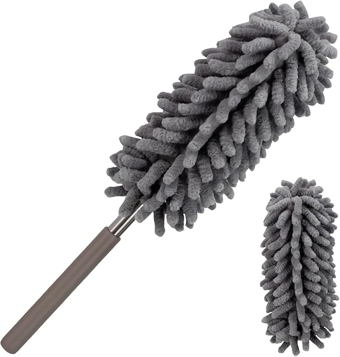 Microfiber Feather Duster for Cleaning,Sheneyron Washable Dusters,with 2pcs Replaceable Microfiber Head,Detachable Cleaning Supplies for Car,Ceiling Fan,Window,Furniture,Office