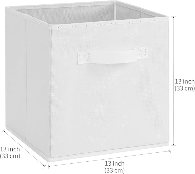 Stero 13x13x13 Inch Fabric Storage Bins 6 Pack Fun Colored Durable Storage Cubes with Handles Foldable Cube Baskets for Home, Kids Room, Closet and Toys Organization White