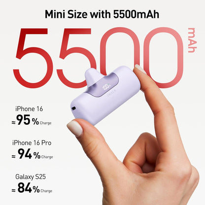 iWALK Portable Charger 5500mAh Next-Gen Small Power Bank 22.5W Fast Charging Battery USB-C Portable Phone Charger for iPhone 16/15 16 Plus 16 Pro Max iPad, Samsung Galaxy S25 S24 S23 Android, Purple