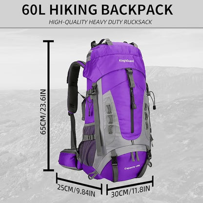 King'sGuard 60L Hiking Backpack Lightweight Camping Backpack with Rain Cover Large Waterproof Packable Outdoor Trekking Travel Backpack for Men Women (Purple)
