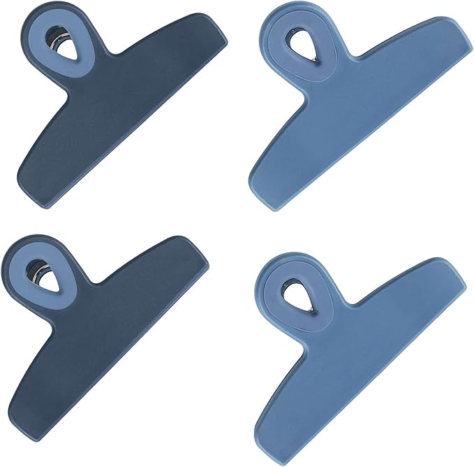 COOK WITH COLOR Bag Clips - Heavy Duty Chip and Refrigerator Magnet Clips for Food Storage with Air Tight Seal Grip, Denim, Pack of 4 Large
