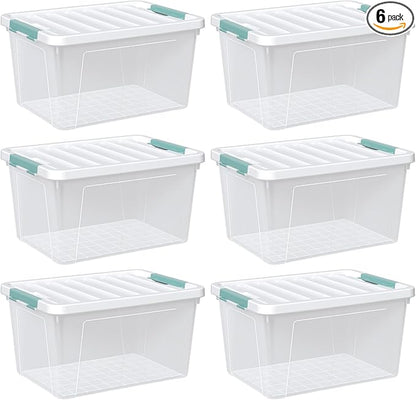 Zopnny 6-Pack 35 Quart Plastic Latch Storage Box with Lid, Stackable Latching Storage Bin, Clear