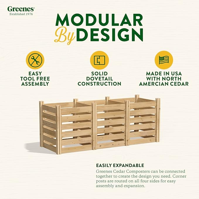Greenes Fence Cedar Wood Composter, 24" W x 24" L x 31" H / 77.3 Gallons - Made in USA with North American Cedar