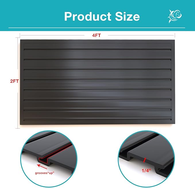 NeatiEase Slatwall Panel Wall Storage Systems, 2 x 4ft Slat Wall Paneling Garage Wall Organizer, Heavy Duty Wall Mounted PVC Wall Rack (Black)