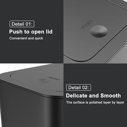 N. NETDOT 3 Pack Small Trash Can with lid, 3 Gallon Bathroom Trash Can,Garbage Can Slim Trash Bin Waste Basket for Bathroom,Kitchen,Bedroom,Living Room,Office,Laundry - Black