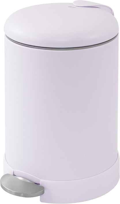 Glad Small Trash Can, 1.2 Gallon | Round Stainless Steel Garbage Bin with Soft Close Lid & Step Foot Pedal | Metal Waste Basket with Removable Inner Bucket, Lavender
