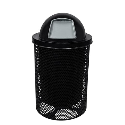 COATEDOUTDOORFURNITURE RDT-P-BLK Heavy Duty Round Trash Receptacle with Dome Top, Liner Included, 32 Gallon, Black, Made in America