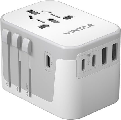 Universal Travel Adapter, VINTAR International Power Adapter with 6A 3 USB C and 2 USB Ports, All in One Travel Essentials Plug Adapter, Worldwide Outlet Converter for Europe UK AUS USA(Type A/C/G/I)