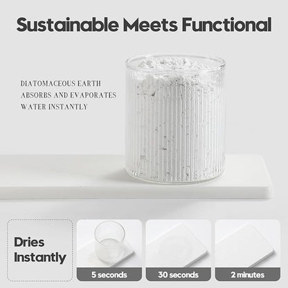3PCS Bathroom Sink Vanity Trays, Quick Stone Drying Mat Dish Soap Dispenser Sponge Holder for Kitchen Counter, Diatomaceous Earth Water Absorbing Caddy Organizer, White