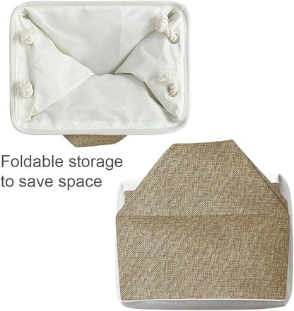 TcaFmac Organization and Storage Basket for Shelves - 16x12x12 inch Large 2 Pack Collapsible Storage Bins for Organization, Fabric Storage Cubes for Box Cloth Toy Books Kids (White & Khaki)
