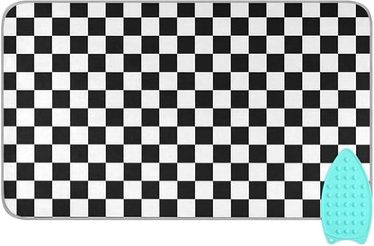 Black White Checkered Plaid Ironing Mat for Table top Portable Ironing Pad Blanket for Washer Dryer Countertop Travel