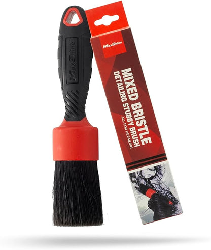 Maxshine Stubby Boar Hair Detailing Brush - Premium Detail Brush with 100% Natural Boar Hair Mixed Fiber for Auto Detailing, Wheels, Engine, Interior, Air Vents Cleaning - Bestselling Tool - Red