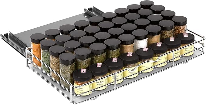Pull Out Cabinet Organizer for Spices, Cans - Heavy Duty with Lifetime Limited Warranty- Pull Out Spice Rack- Cabinet Pull Out Shelf for Cans,Dishes, Etc, 18-3/8"Wx 10-1/2"D x 2-3/4” H, Chrome