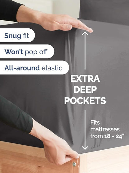 Extra Deep Pocket Split King Sheets - 5 Piece Breathable & Cooling Bed Sheets - Hotel Luxury Bed Sheet Set - Soft, Wrinkle Free & Comfy - Easily Fits Extra Deep Mattresses - Dark Grey Sheets Set