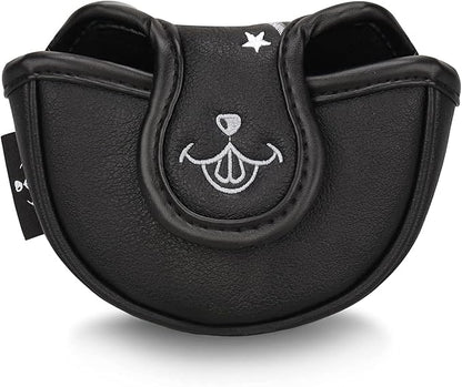 BIG TEETH Putter Cover Mallet Putter Cover Half Mallet Small Golf Headcover, Mini Club Head Protector Magnetic Closure Black Leather for Odyssey White Hot #5 Golf Rossie Tour Edge Chipper etc