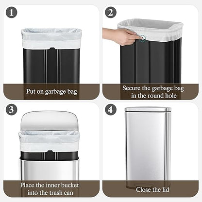 AthLike Trash Can, Stainless Steel Kitchen Garbage Can, Step Waste Bin with Hinged Lid and Removable Inner Bucket, Soft-Close, Dustbin for Bathroom Bedroom Living Room Home (Silver, 8 Gal)
