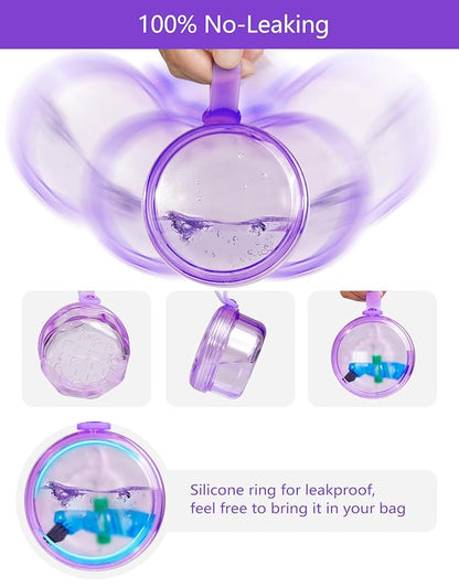 Leak Proof Purple Denture Cups for Soaking Dentures, Partial Denture Bath Case Travel Retainer Cleaning Container Case with Brush for Aligner, Denture, Mouth Guard