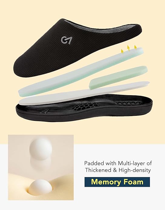 VeraCosy Men's Two-Tone Memory Foam House Slippers Indoor Outdoor Durable Rubber Sole