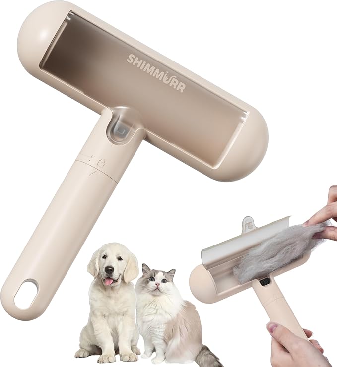 Reusable Pet Hair Remover - Lint Roller for Dog & Cat Fur - for Furniture, Carpet, Clothing - Detachable Handle (Apricot (Light Beige))