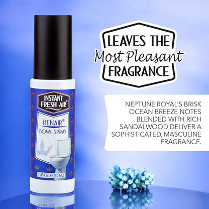 2-Pack: Superior Toilet Spray for Men with Instant Odor Elimination, Neptune Royal Fragrance, Odor Eliminator Bathroom Spray, Travel Size, Long-Lasting, Eco-Friendly, 1.35 Oz. - INSTANT FRESH AIR