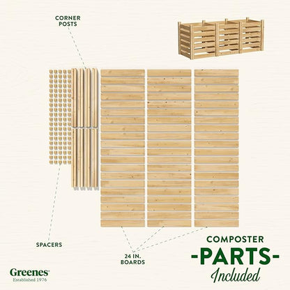 Greenes Fence Cedar Wood Composter, 24" W x 72" L x 31" H / 231.9 Gallons - Made in USA with North American Cedar
