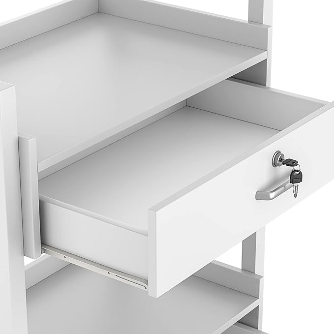 Paddie Salon Trolley Cart, Salon Tray Wooden Mobile Utility Cabinet with 2 Lockable Drawers, Rolling Storage Station Medical Esthetic Supply Holder for Beauty Spa (2 Drawers, White)