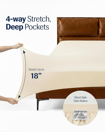 REST® Evercool®+ Cooling Sheet Set, Queen Size, Snow Ivory, Breathable Bed Sheets for Hot Sleeper and Night Sweats, with Pillowcases, with Ionic+ Self-Cleaning Silver Yarn for Sensitive Skin, 4PCS