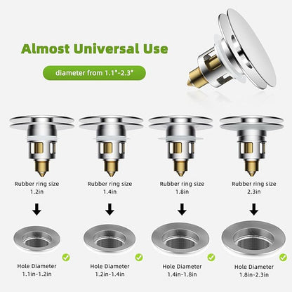 Universal Bathroom Sink Drain Strainer Hair Catcher Upgraded with Removable Stainless Steel Filter Basket, 2 in 1 Pop Up Sink Stopper for 1.1''~2.36'' Sink Basin Hole, Big Cover Cap, Chrome