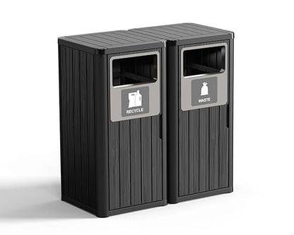 ROJIK 35" Tall Outdoor Trash Can,Weatherproof Resin Garbage Indoor Durable Lightweight,Suitable for Patio Office Kitchen,Easy to Clean,Assemble(Waste&Recycle, Black)