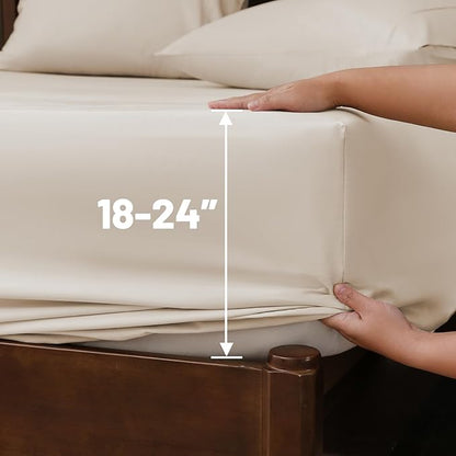 Extra Deep Pocket Queen Sheets 18-24 Inch 1000 Thread Count 100% Egyptian Cotton Sateen Weave Soft Breathable 4 Pieces（Queen,Linen）