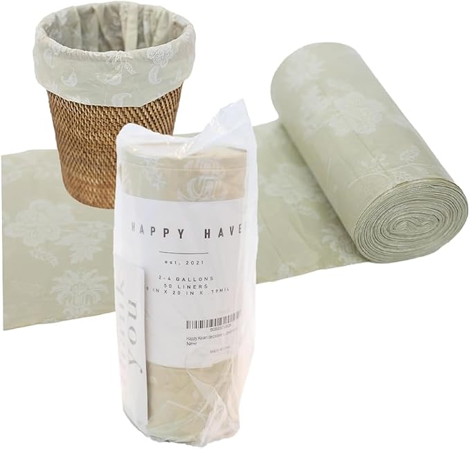Happy Haven Bathroom Trash Bags for 2,3,4 Gallon Trash Can, Small Garbage Bags - Bedroom & Bathroom, Decorative Cute Wastebasket Liner - 50 Count (Beige Botanical)