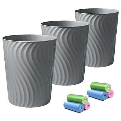 YGJT Small Trash Can, 3 Pack 1.8 Gallons Bathroom Trash Can, Slim Waste Basket, Round Garbage Can, Plastic Trash Bin for Kitchen, Dorm, Bedroom, Office, Living Room, Study, Compact Spaces(Grey)