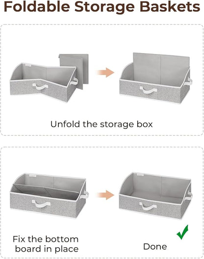 StorageWorks Closet Storage Bins, Trapezoid Organizer Box for Shelves, Fabric Clothes Bin, Foldable Organizing Baskets with Handles, Large, Gray, 3-Pack