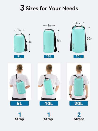 HEETA Waterproof Dry Bag for Women Men(Upgraded Version) 5L/10L/20L/30L/40L Roll Top Lightweight Dry Storage Bag Backpack with Emergency Whistle for Travel, Swimming, Boating, Kayaking, Camping, Beach