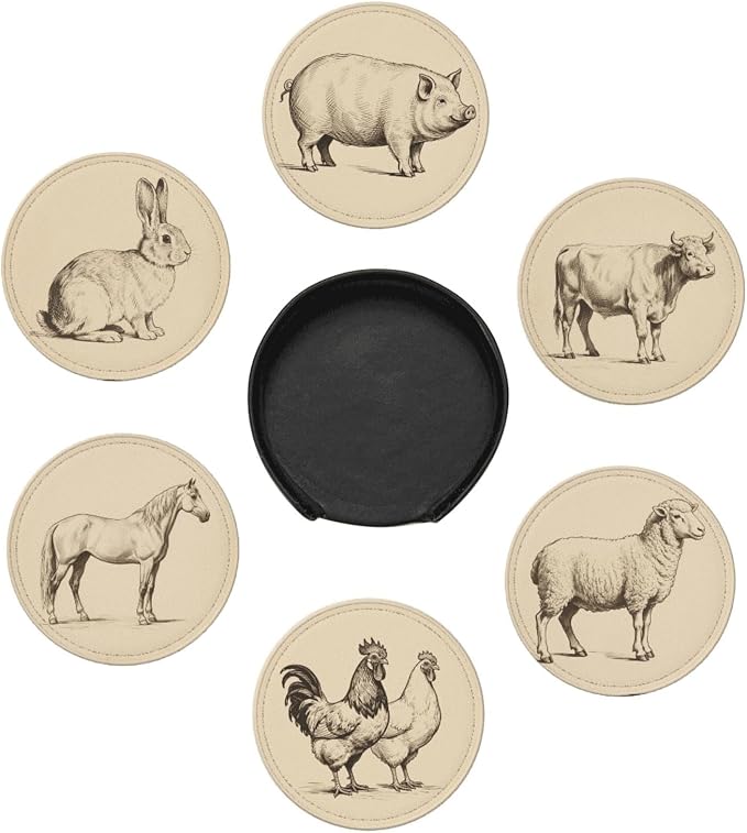 6 Pcs Farm Animals Drink Coasters