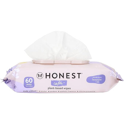 The Honest Company Calm and Cleanse Naturally Scented Wipes Cleansing Multi-Tasking Wipes 99% Water Plant Based Hypoallergenic Lavender 60 Count