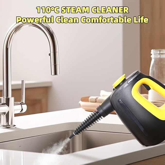 Handheld Steam Cleaner 1350W High Power with 9 Piece with Safety Lock Multi-Purpose Steamer for Home Use Multi-Surface Natural Steam Cleaner for Furniture,Upholstery, Car, Floor