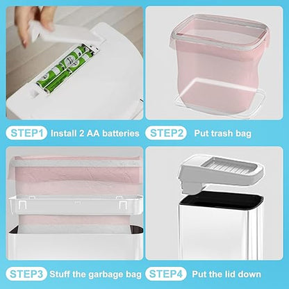8 Gallon Motion Sensor Trash Can with Roll Lid & Wheels - Automatic Touchless Trashcans for Kitchens, Bedroom, Office Trash Bin (White)
