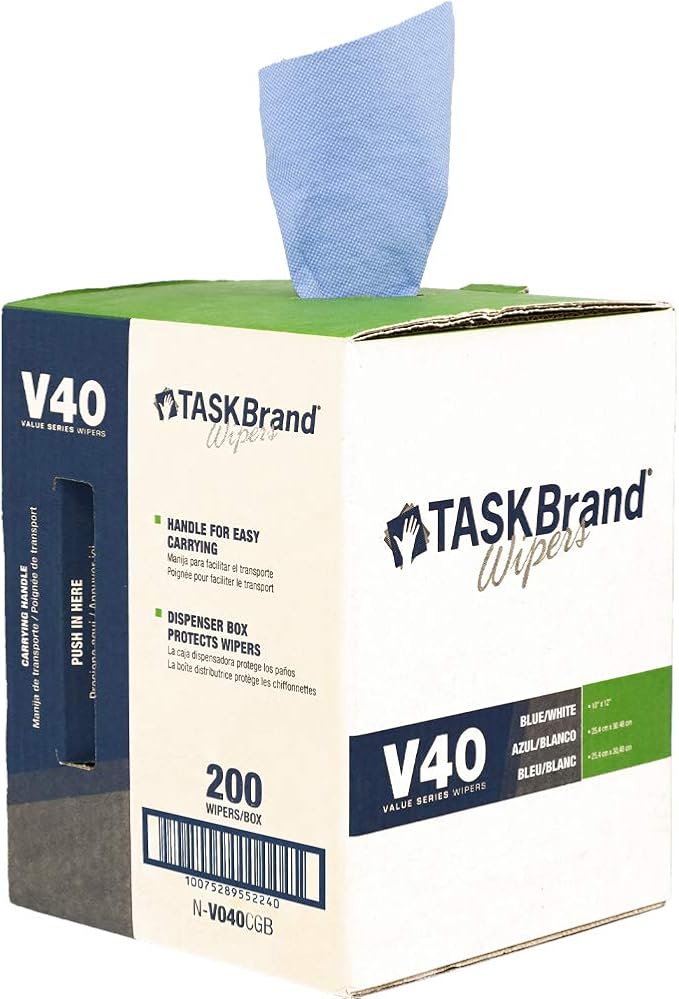 TaskBrand N-V040CGB Blue V40 Value Series Center Pull Wiper Sheets, All-Purpose Disposable Cleaning Towels, 10 x 11.5 Inches, Blue, Roll of 200