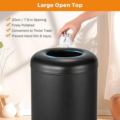 BEAMNOVA Commercial Trash Can 16.5 Gal Open Top Black Outdoor Indoor Garbage Enclosure Inner with Lid Inside Bucket 15 * 30.7 inch Stainless Steel Industrial Waste Container