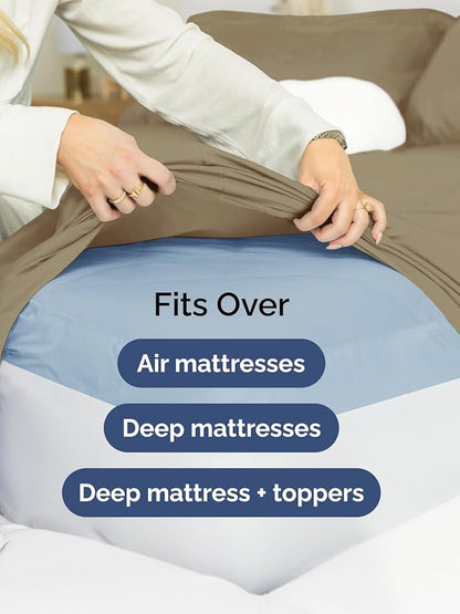 Extra Deep Pocket Full Sheets - 4 Piece Breathable & Cooling Bed Sheets - Hotel Luxury Bed Sheet Set - Soft, Wrinkle Free & Comfy - Easily Fits Extra Deep Mattresses - Deep Pocket Khaki Sheets Set