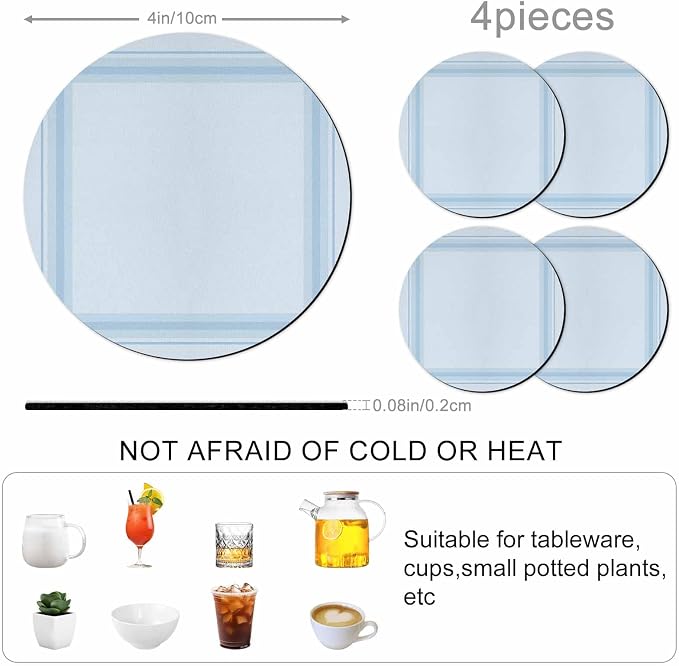 Light Blue Grid Coasters Set of 4 Absorbent Coasters