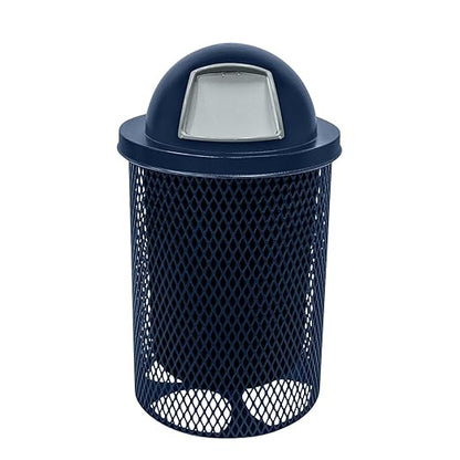 COATEDOUTDOORFURNITURE RDT-TXTDBL Heavy Duty 32 Gallon Round Trash Receptacle, Liner Included, Textured Dark Blue with Black Dome, Made in America