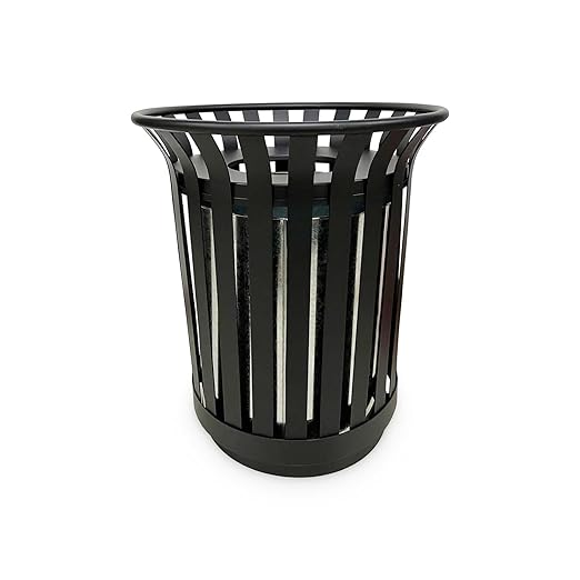Outdoor Metal Slatted Trash Receptacle,Waste Receptacle，Commercial Trash Cans,Zone Round Garbage Bin,Square Hotel Street Patio Indoor Metal Stan (Large - Black)