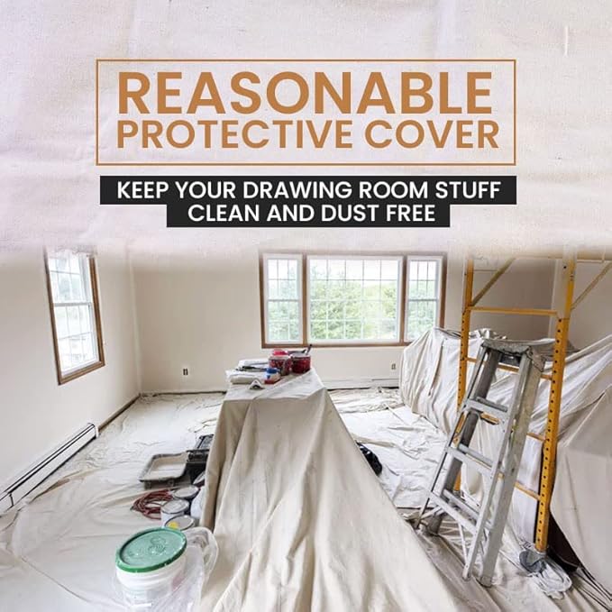 ZUPERIA Canvas Drop Cloth for Painting (Size 9x12 Feet Pack of 4) Pure Cotton Painters Drop Cloth for Painting, Furniture & Floor Protection - All Purpose Thick Canvas tarp with Double Stitched Edges